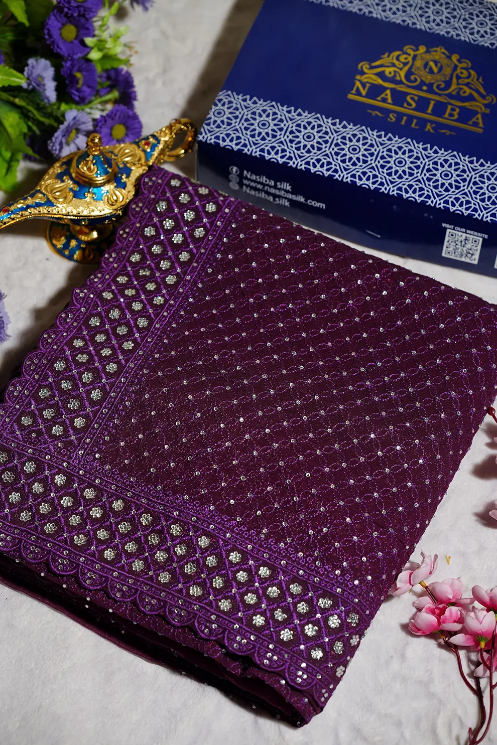 purple Silver Diamond Soft Chiffon Georgette Saree